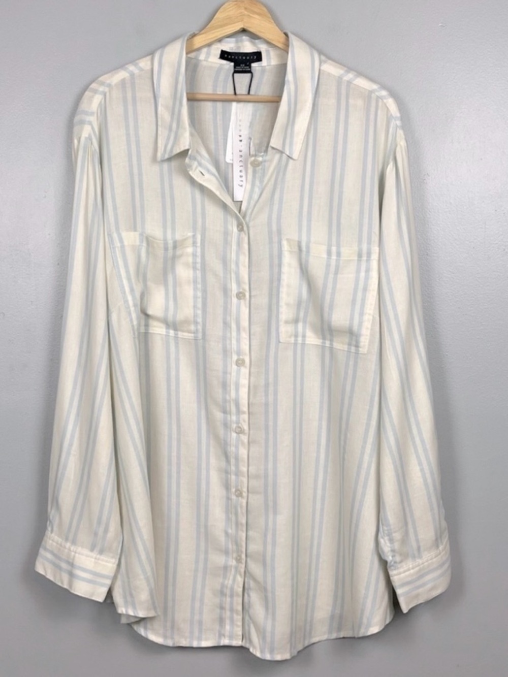 Sanctuary Holi Boyfriend White and Light Blue Striped Button-Down Shirt